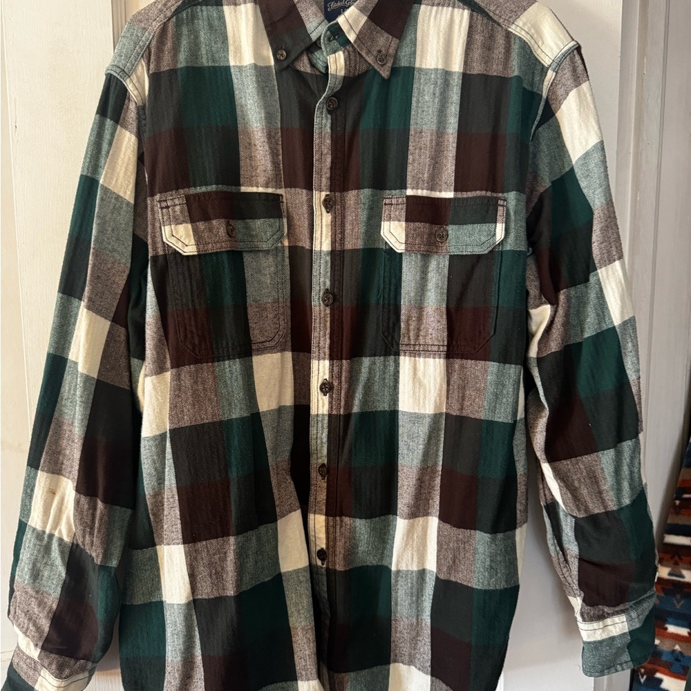 Plaid Button-Up Shirt in Green and Brown